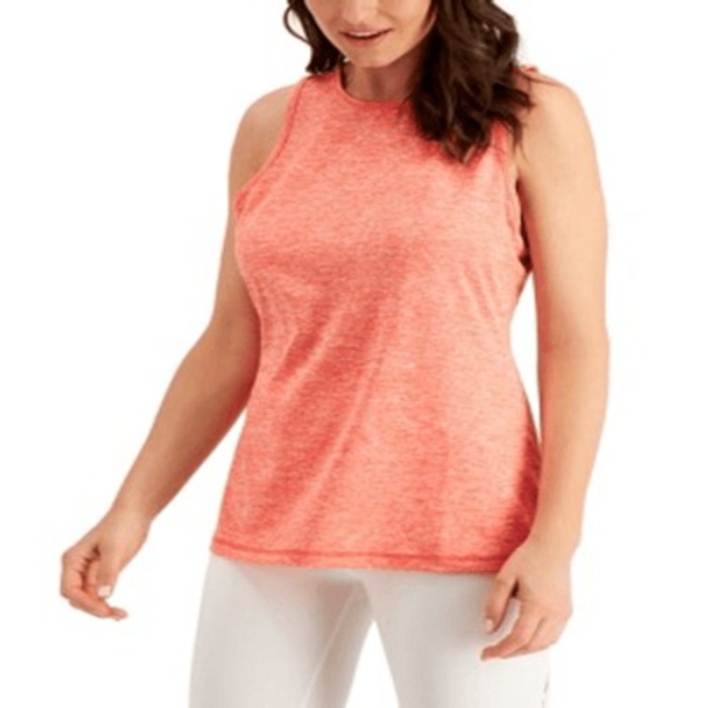 Ideology Women S Heathered Keyhole Back Tank Top Orange Size Large